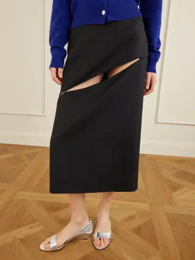 Jil Sander Cut-out Grain De Poudre Wool And Mohair-blend Midi Skirt | Thumbnail 5 Jil Sander Cut-out Grain De Poudre Wool And Mohair-blend Midi Skirt | Thumbnail 5
