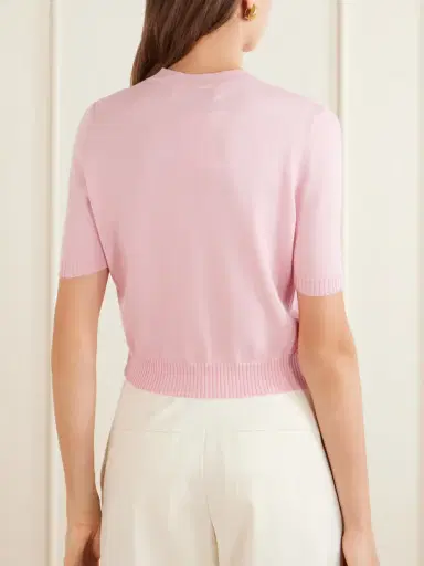 Oscar de la Renta Cropped Floral-embellished Cashmere Cardigan | Thumbnail 3 Oscar de la Renta Cropped Floral-embellished Cashmere Cardigan | Thumbnail 3