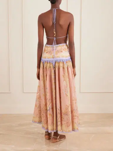 Zimmermann Indra Plunge Printed Metallic Cotton And Silk-blend Halterneck Maxi Dress | Thumbnail 3