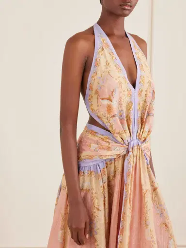 Zimmermann Indra Plunge Printed Metallic Cotton And Silk-blend Halterneck Maxi Dress | Thumbnail 4