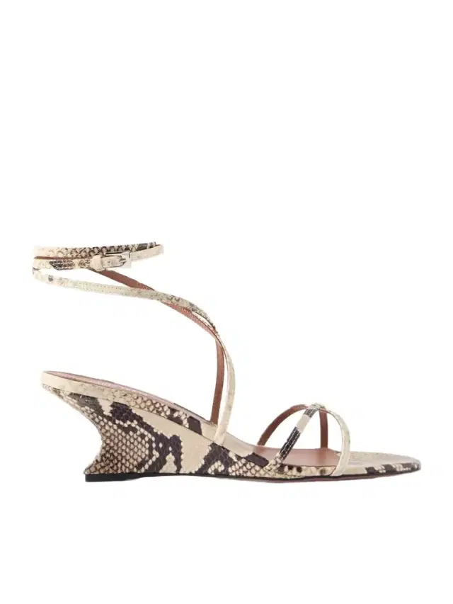 Nina 50 Snake-effect Leather Wedge Sandals