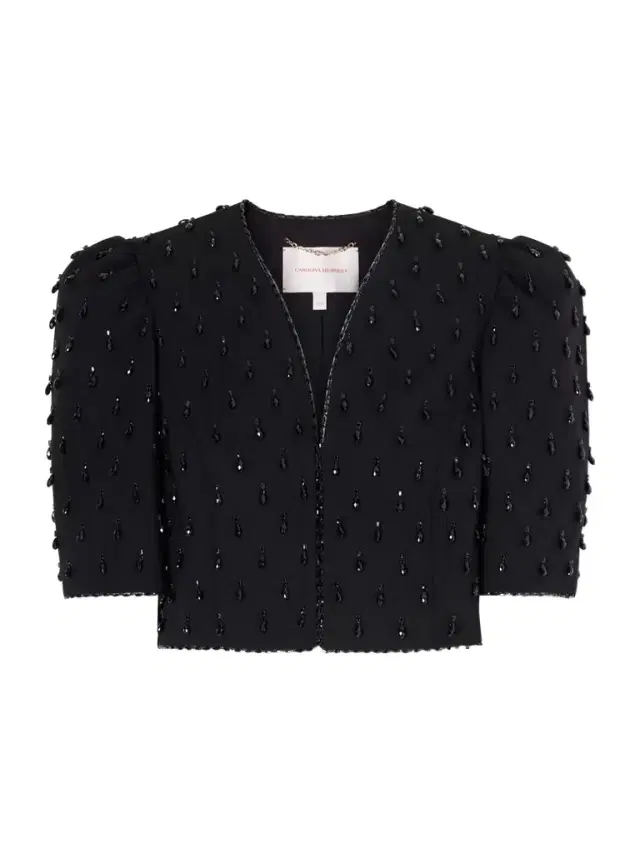 Cropped Crystal-embellished Wool-blend Jacket