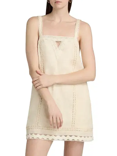 SIMKHAI Women's Jasmine Linen Lace Minidress - Sand | Thumbnail 3