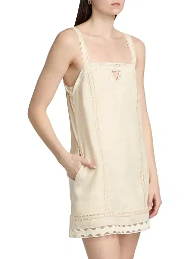 SIMKHAI Women's Jasmine Linen Lace Minidress - Sand | Thumbnail 4