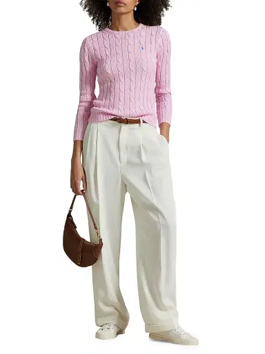 Polo Ralph Lauren Women's Julianna Cable-Knit Cotton Crewneck Sweater - Carmel Pink | Thumbnail 2
