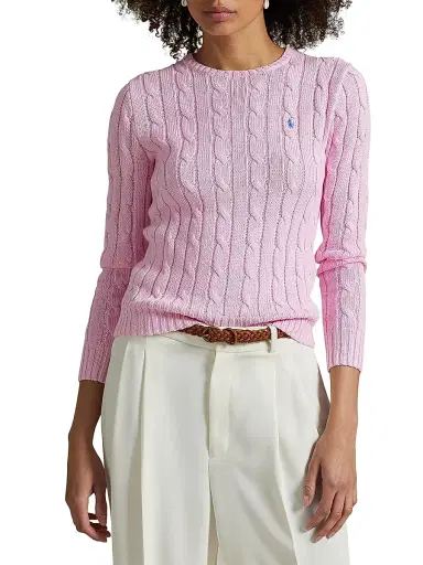 Polo Ralph Lauren Women's Julianna Cable-Knit Cotton Crewneck Sweater - Carmel Pink | Thumbnail 3