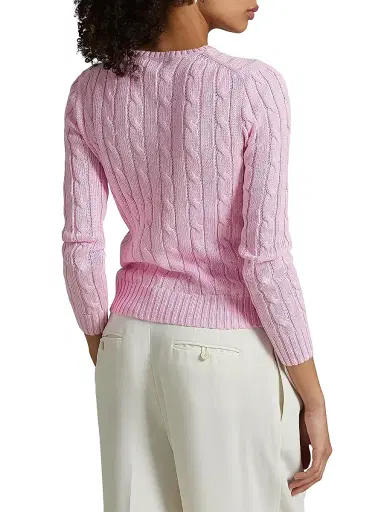 Polo Ralph Lauren Women's Julianna Cable-Knit Cotton Crewneck Sweater - Carmel Pink | Thumbnail 4