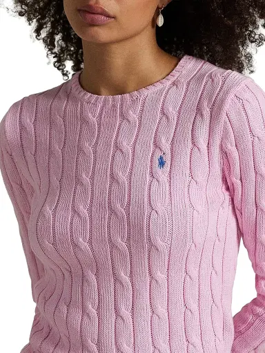 Polo Ralph Lauren Women's Julianna Cable-Knit Cotton Crewneck Sweater - Carmel Pink | Thumbnail 5