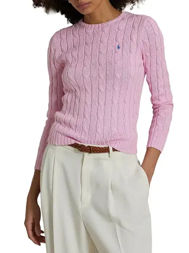 Polo Ralph Lauren Women's Julianna Cable-Knit Cotton Crewneck Sweater - Carmel Pink | Thumbnail 6