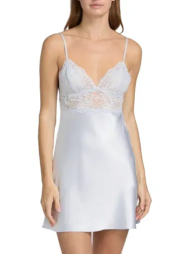 In Bloom Women's Annie Lace-Trim Satin Chemise - Pale Blue | Thumbnail 3