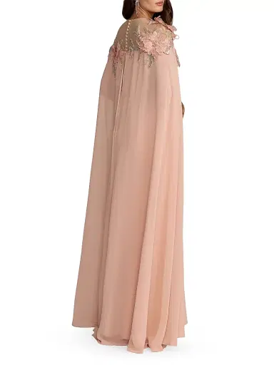 Mac Duggal Women's Floral Crêpe Cape-Detail Gown - Blush - Size 12 | Thumbnail 2 Mac Duggal Women's Floral Crêpe Cape-Detail Gown - Blush - Size 12 | Thumbnail 2
