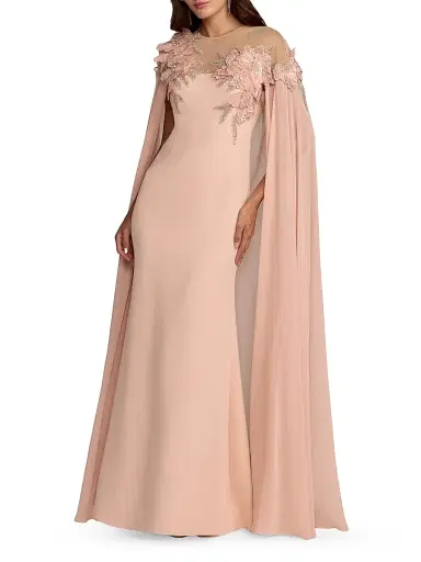 Mac Duggal Women's Floral Crêpe Cape-Detail Gown - Blush - Size 12 | Thumbnail 1 Mac Duggal Women's Floral Crêpe Cape-Detail Gown - Blush - Size 12 | Thumbnail 1