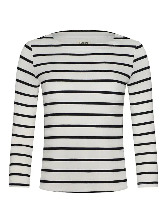 L'AGENCE Women's Lucille Striped Boatneck Shirt -  Black Stripe