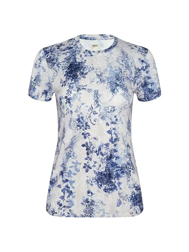 L'AGENCE Women's Ressi Paisley Floral Jersey Top -  Black Watercolor Lace