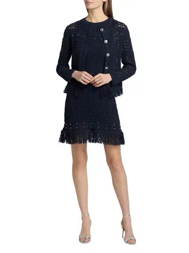 Milly Women's Beaded Fringe Knit Minidress - Navy | Thumbnail 2
