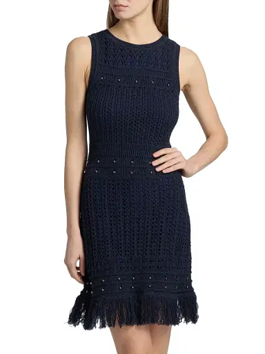 Milly Women's Beaded Fringe Knit Minidress - Navy | Thumbnail 3