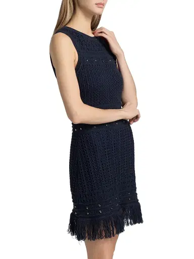 Milly Women's Beaded Fringe Knit Minidress - Navy | Thumbnail 4
