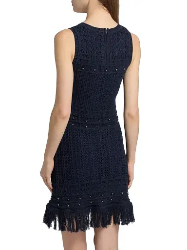 Milly Women's Beaded Fringe Knit Minidress - Navy | Thumbnail 5