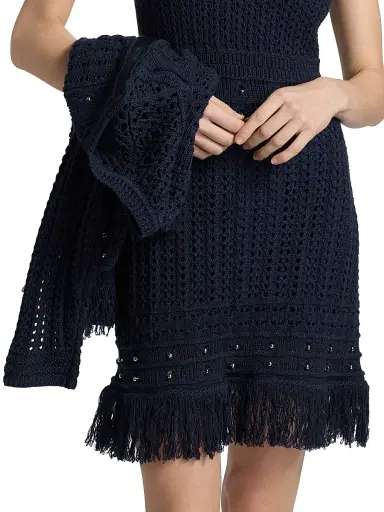 Milly Women's Beaded Fringe Knit Minidress - Navy | Thumbnail 6
