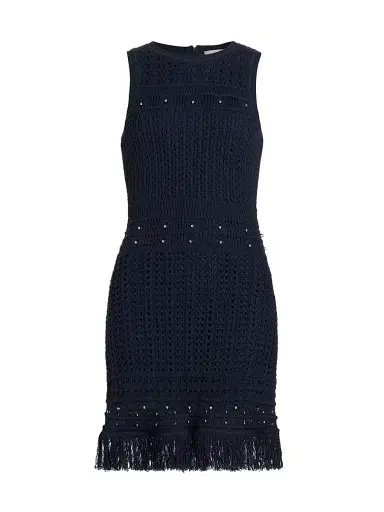 Milly Women's Beaded Fringe Knit Minidress - Navy | Thumbnail 1