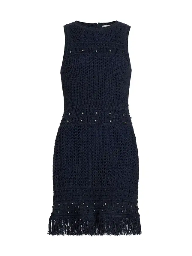 Milly Women's Beaded Fringe Knit Minidress - Navy