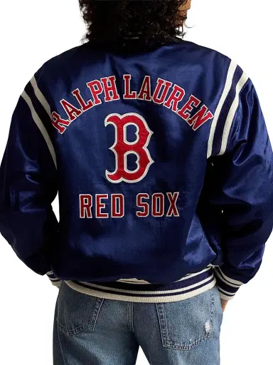Polo Ralph Lauren Men's Red Sox Cotton-Blend Satin Bomber Jacket - Dark Cobalt - Size XXL | Thumbnail 4 Polo Ralph Lauren Men's Red Sox Cotton-Blend Satin Bomber Jacket - Dark Cobalt - Size XXL | Thumbnail 4