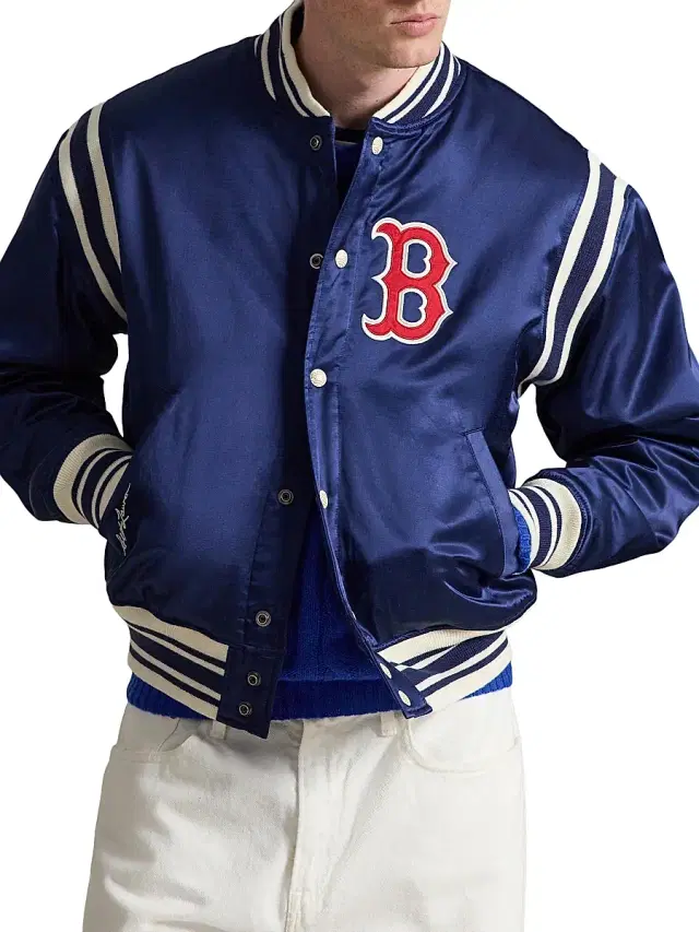 Polo Ralph Lauren Men's Red Sox Cotton-Blend Satin Bomber Jacket - Dark Cobalt - Size XXL