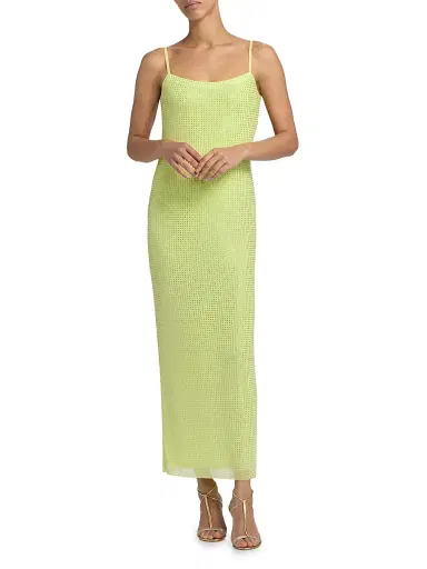 AREA Women's Embellished Mesh Scoopneck Maxi Dress - Limoncello | Thumbnail 2 AREA Women's Embellished Mesh Scoopneck Maxi Dress - Limoncello | Thumbnail 2