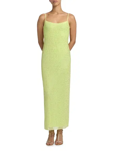 AREA Women's Embellished Mesh Scoopneck Maxi Dress - Limoncello | Thumbnail 3 AREA Women's Embellished Mesh Scoopneck Maxi Dress - Limoncello | Thumbnail 3