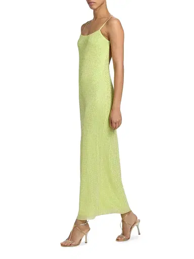AREA Women's Embellished Mesh Scoopneck Maxi Dress - Limoncello | Thumbnail 4 AREA Women's Embellished Mesh Scoopneck Maxi Dress - Limoncello | Thumbnail 4