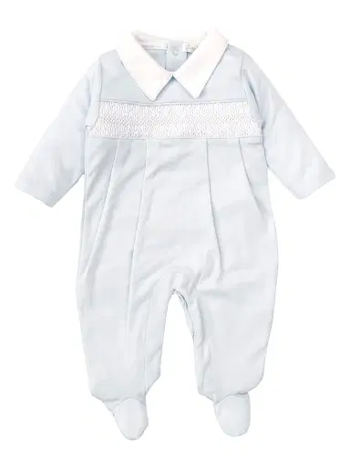 Kissy Kissy Baby Boy's Charmed Smocked Cotton Footie - Light Blue - Size Newborn | Thumbnail 1