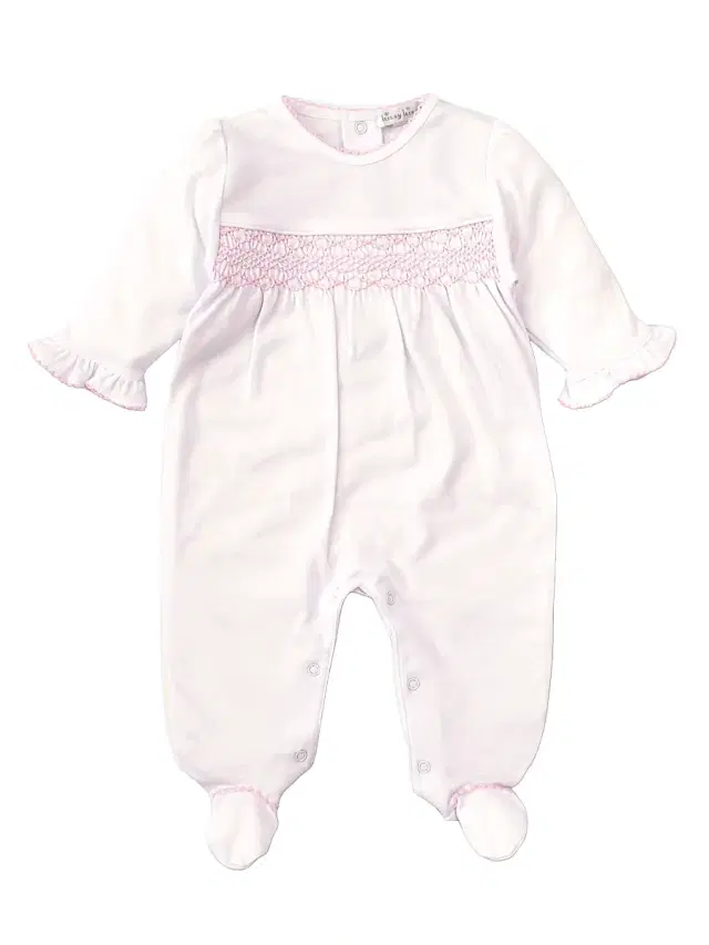 Baby Girl's Charmed Smocked Cotton Footie - White