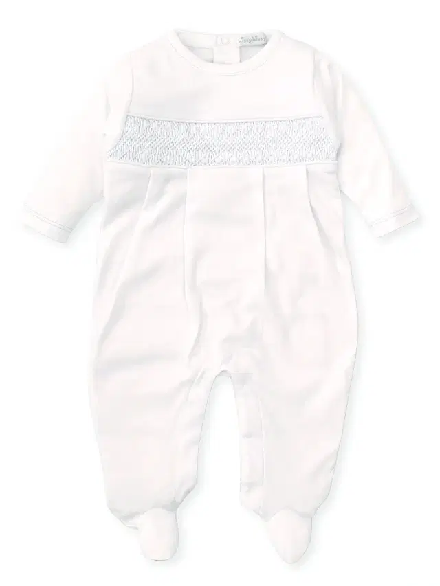 Baby Boy's Charmed Smocked Cotton Footie - White