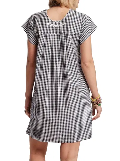 Frances Valentine Women's Camila Floral-Embroidered Gingham Cotton Poplin Minidress - Navy Oyster - Size XL | Thumbnail 3