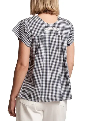 Frances Valentine Women's Camila Embroidered Gingham Top - Navy Oyster - Size XL | Thumbnail 3 Frances Valentine Women's Camila Embroidered Gingham Top - Navy Oyster - Size XL | Thumbnail 3