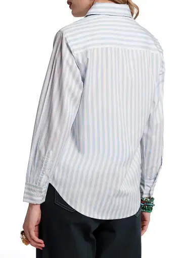 Frances Valentine Women's Perfect Striped Poplin Cotton Shirt - Oyster Light Blue - Size 28 | Thumbnail 3