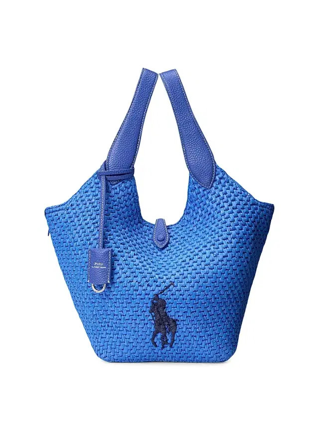 Polo Ralph Lauren Women's Embroidered Logo Raffia Leather Tote Bag - Jellyfish