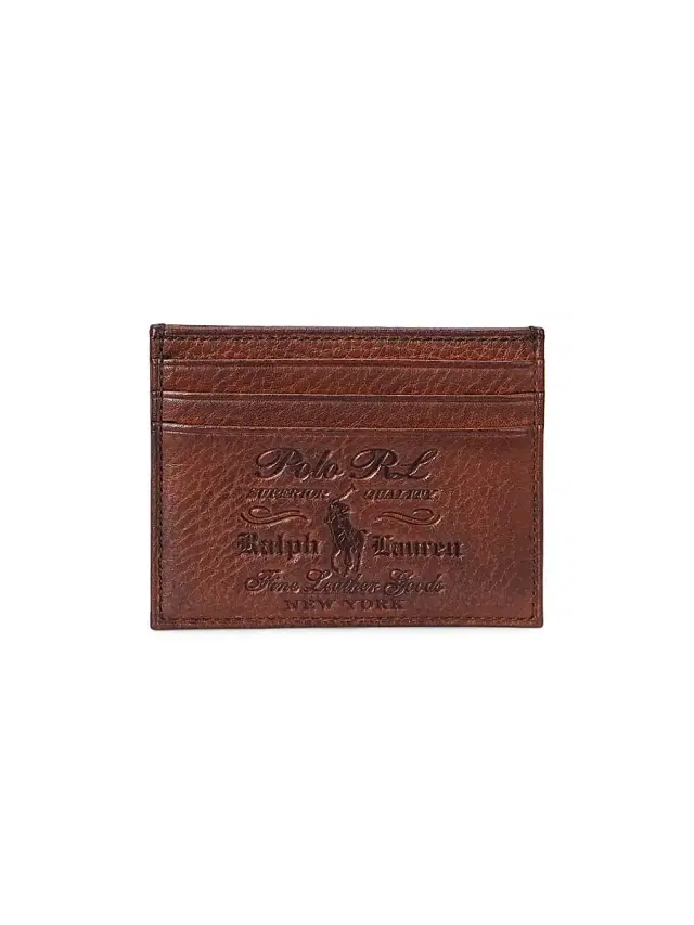 Polo Ralph Lauren Men's  Debossed-Logo Leather Card Case - British Tan