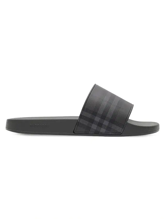 Burberry Men's Furley Check Slides - Lead Grey  Sandals