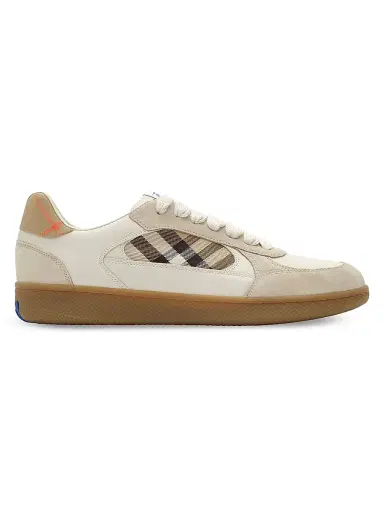 Burberry Men's Terrace Check Leather & Suede Low-Top Sneakers - Dove Beige - Size 13 | Thumbnail 1 Burberry Men's Terrace Check Leather & Suede Low-Top Sneakers - Dove Beige - Size 13 | Thumbnail 1