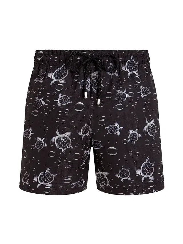 Men's Micro-Perforated Bubble Turtle Print Swim Shorts - Black