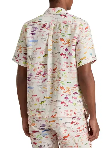 Vilebrequin Men's X Fabrice Hyber Pescador Linen Bowling Shirt | Thumbnail 2 Vilebrequin Men's X Fabrice Hyber Pescador Linen Bowling Shirt | Thumbnail 2