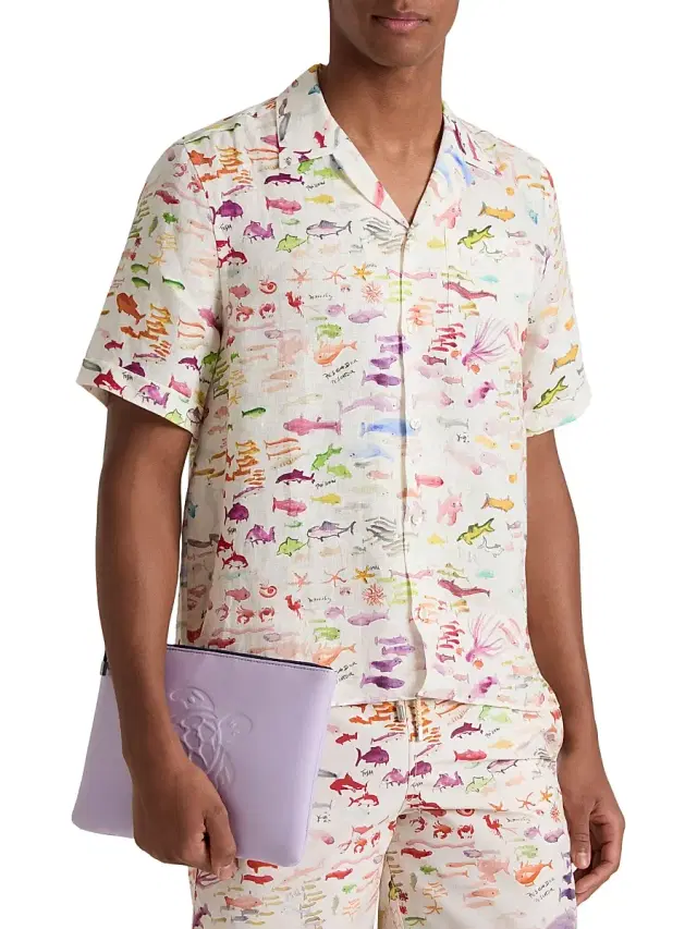 Men's X Fabrice Hyber Pescador Linen Bowling Shirt - Paper