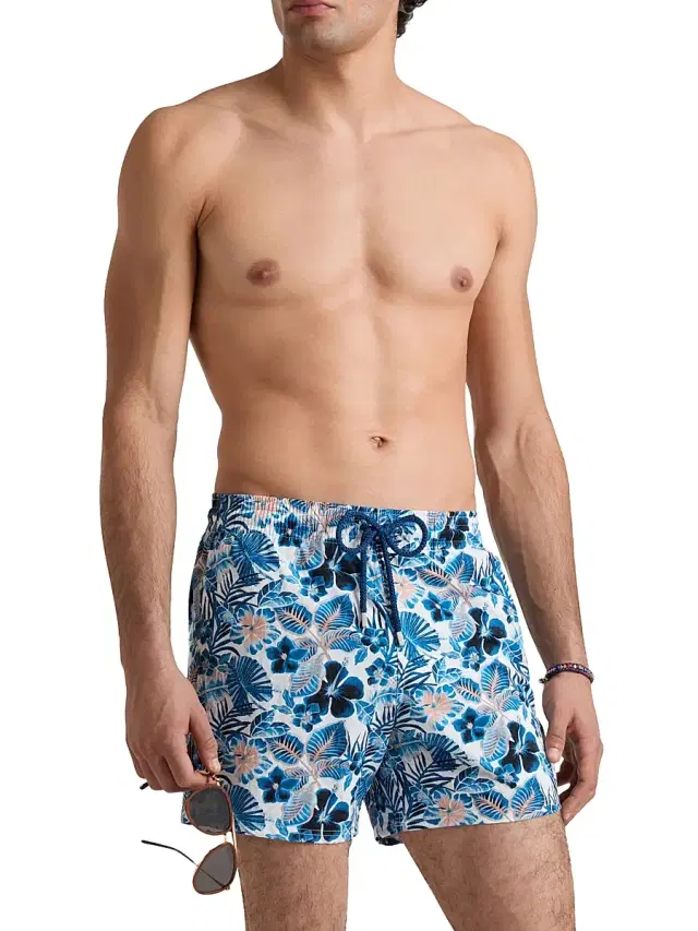 Vilebrequin Men's Island Flowers Stretch Swim Shorts - White