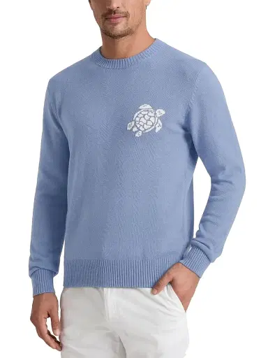 Vilebrequin Men's Turtle Cotton-Cashmere Crewneck Sweater - Cyan - Size XXL | Thumbnail 3