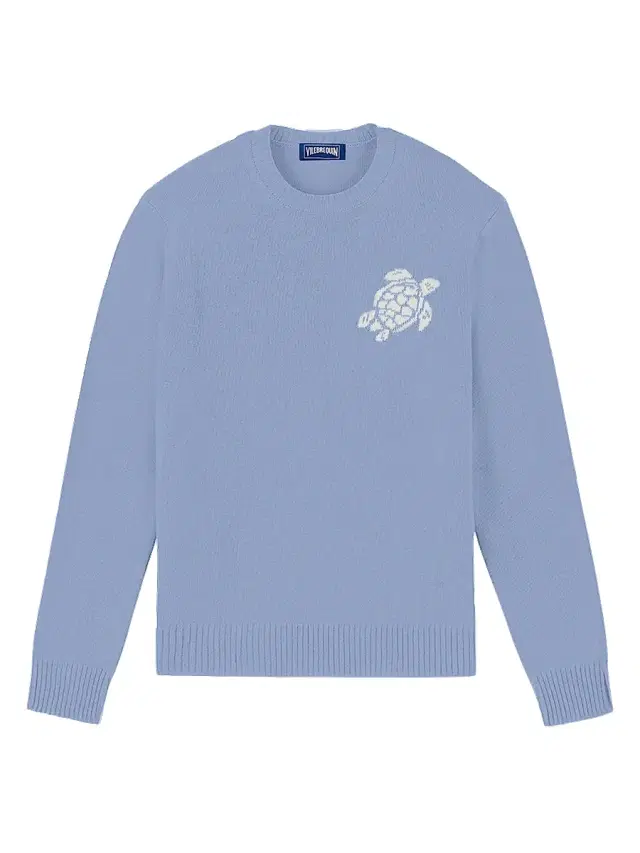 Men's Turtle Cotton-Cashmere Crewneck Sweater - Cyan