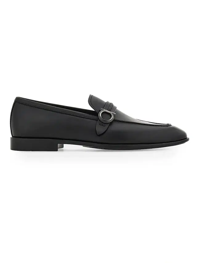 FERRAGAMO Men's Venice Gancini Leather Loafers - Nero
