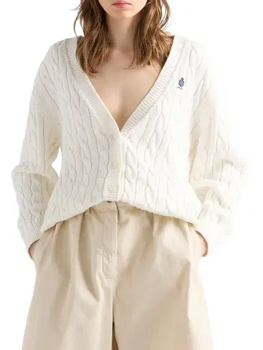Prada Women's Cable-Knit Cotton Cardigan - White | Thumbnail 2