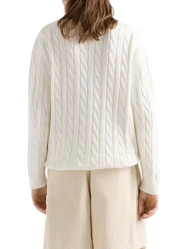 Prada Women's Cable-Knit Cotton Cardigan - White | Thumbnail 3