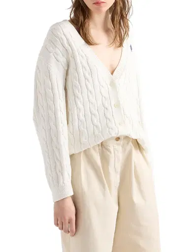 Prada Women's Cable-Knit Cotton Cardigan - White | Thumbnail 4